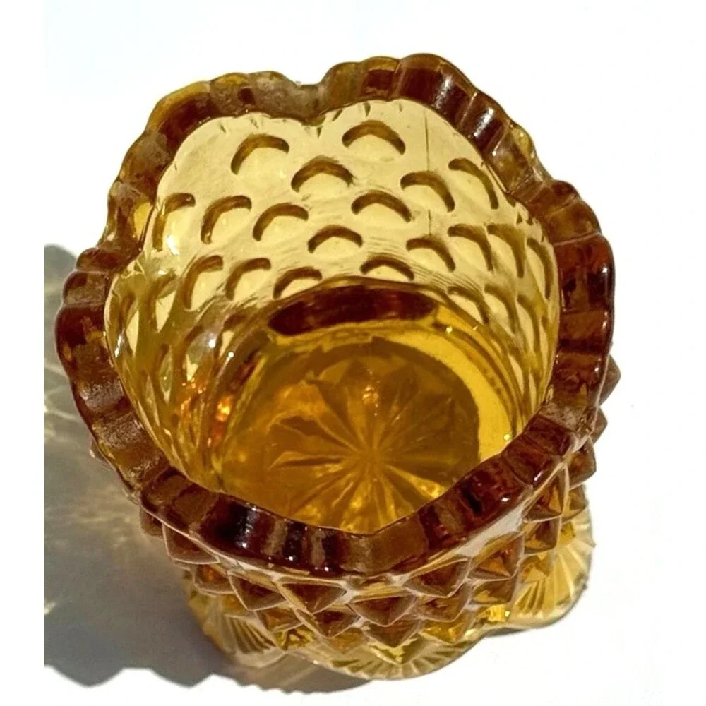 Fenton Vintage Amber Hobnail Glass Toothpick Match Holder– Footed